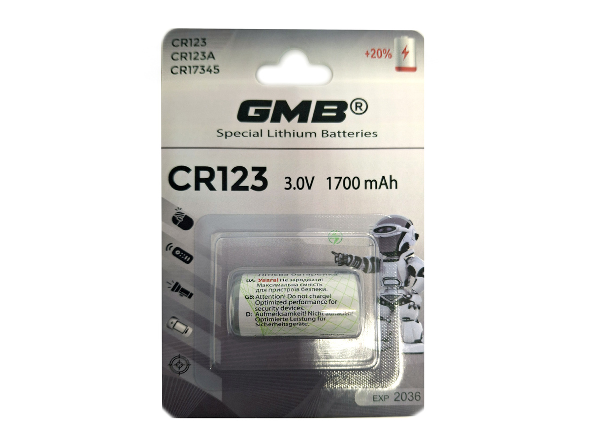 10 шт GMB CR123A 3.0V 1700mAh Літієва батарейка, блістер, ЛОТ 10 шт